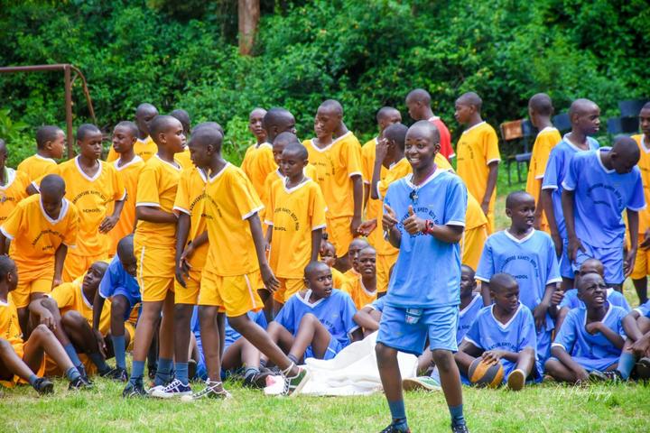 Students taking part in a team competition outdoors
